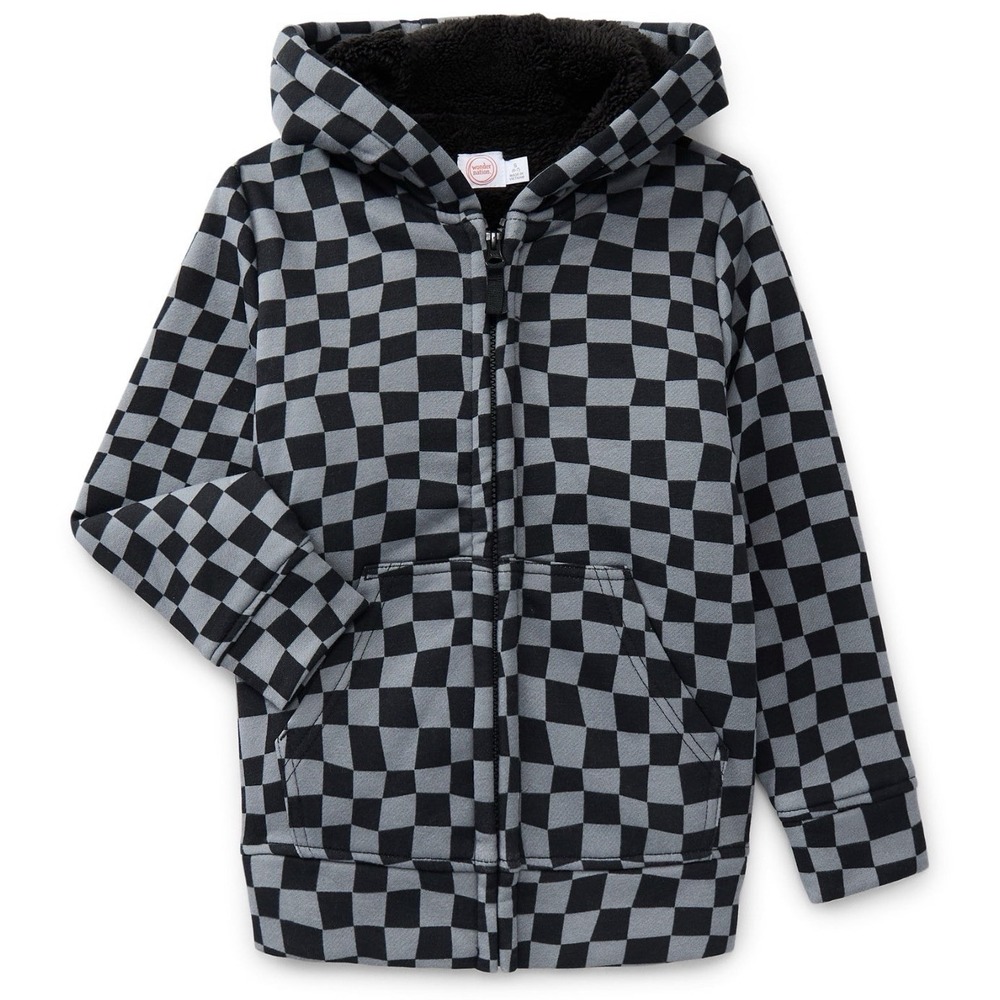 Wonder Nation Boys XXL 18 Black Plaid Lined Zip Hoodie NWT Kid